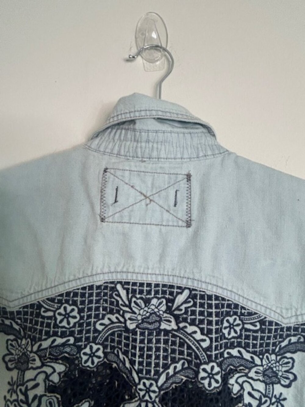 We the Free x Free People Western Wear Cutoff Denim Embroidered Fray Snap Top - Picture 11 of 16
